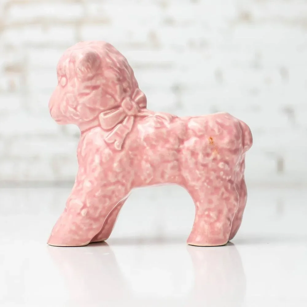 1950's Mid-Century Ceramic Pink Lamb Sheep Planter Vintage Crazing